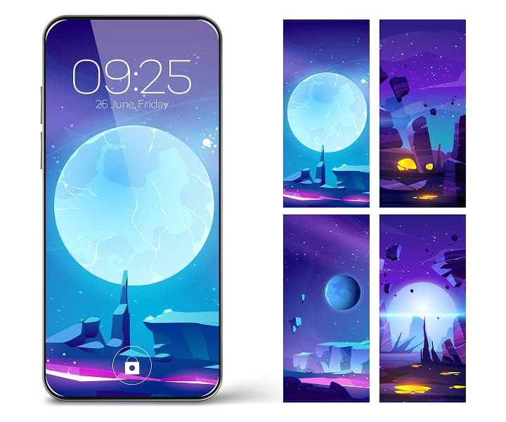Mobile app UI kit with celestial animated wallpapers