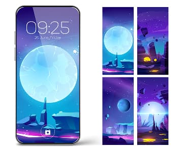Mobile app UI kit with celestial animated wallpapers